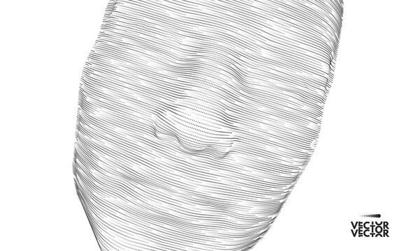 A face mask of black lines, like data flowing through a digital mind. AI concept. The process of modeling or scanning. Digital design of a futuristic identity. Technological concept. Vector for design