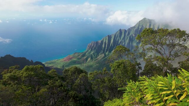 Wide view of the the Napali Coast, Kauai, Hawaii