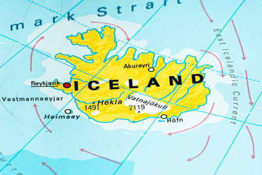 Political map of Iceland, an island nation located in the North Atlantic Ocean