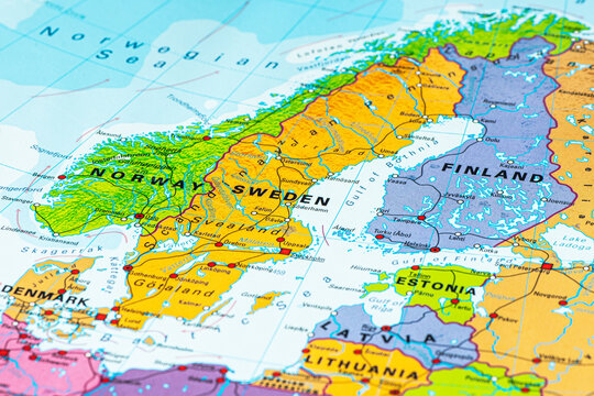 Political map of the Scandinavian Peninsula and the northern Baltic region, highlighting Norway, Sweden and Finland
