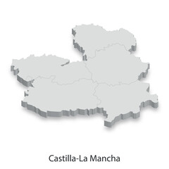 Naklejka premium 3D Map of Castilla-La Mancha, Spain - Regional Boundaries and Landscape