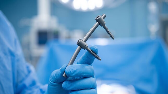 Spine surgeon monitoring a C-arm fluoroscopy unit during open spinal fusion surgery