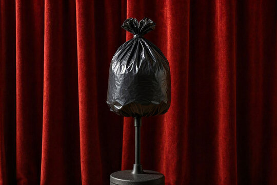 Black Trash Bag Instead of Microphone, Surreal Workplace Concept