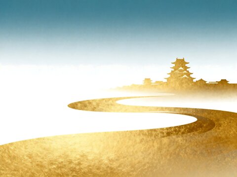 Golden Path Leading to Traditional Architectural Landmark
