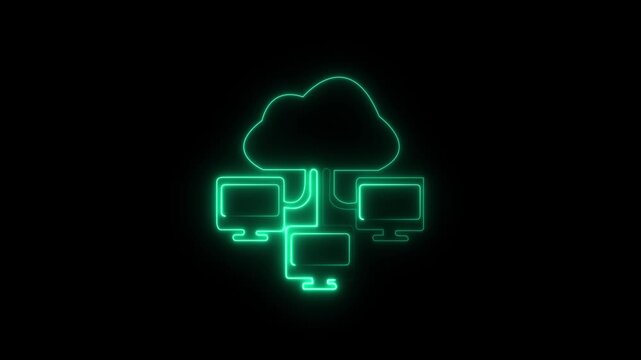 Neon cloud computing network animation for digital technology and data connectivity neon digital network