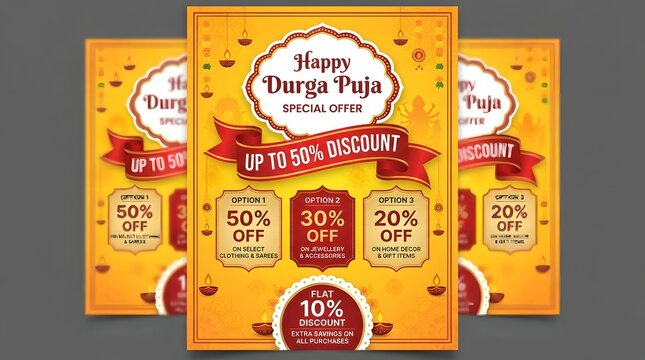 Happy durga puja special offer discount flyer design