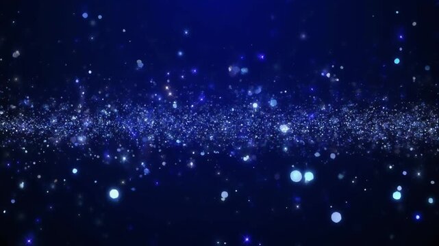 青い光と輝く粒子が広がる幻想的な背景