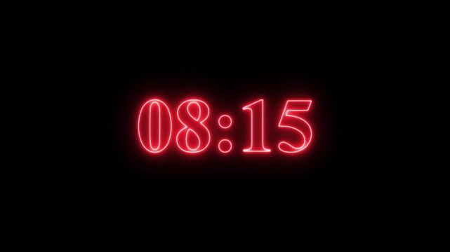 Red neon countdown timer clock digital display for event openers and transitions