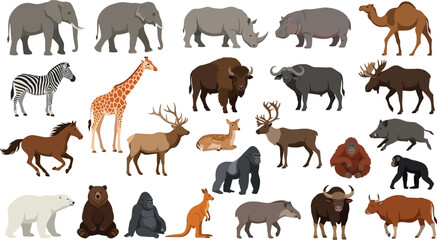 Obraz premium Diverse African and North American Wildlife Collection in Flat Vector Illustration Style