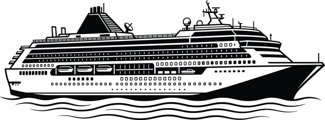 Ocean cruise ship vector illustration passenger liner boat sailing on waves isolated on white background for travel themes © MstHusna