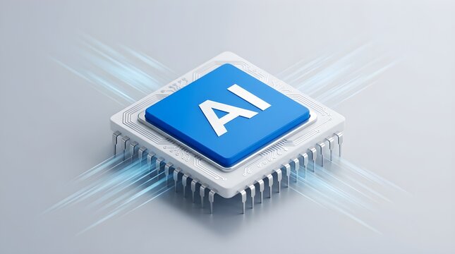 Artificial Intelligence Processor Microchip with Glowing Light Effects for Future Tech