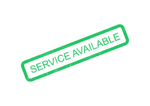 Green service available stamp with white text