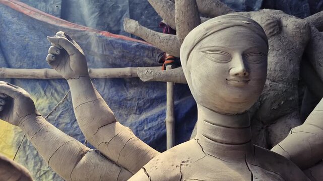 Video of traditional process of making clay idols at Kumartuli, Kolkata for festivals in West Bengal.