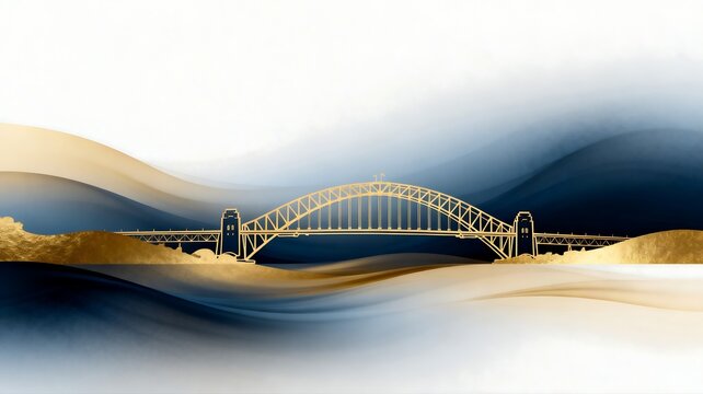 Golden Arch Bridge Over Abstract Flowing Background