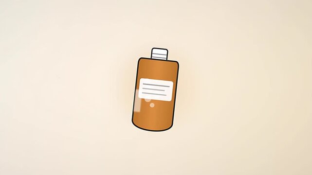 Amber navy medicine bottle display with floating pills and abstract dosage lines in warm pharmacy setting