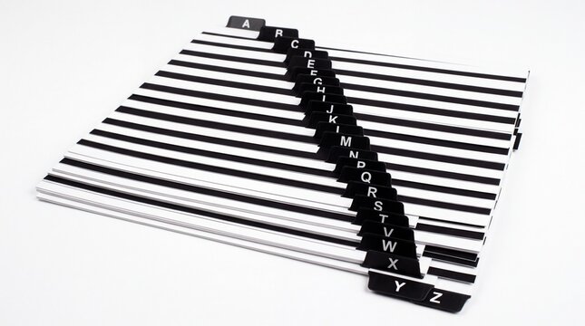 Alphabetical index tab dividers for organizing professional office files and records displayed on white background