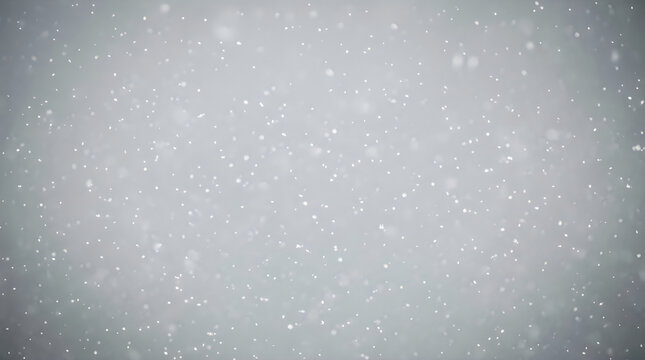 Soft white snow falling down with bokeh lights on a grey background for winter holiday and christmas design
