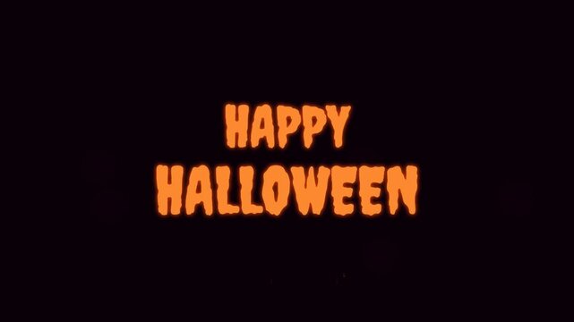 Kinetic typography animation revealing Halloween text with blood drip effect and glitch distortions. Horror-themed motion graphics title sequence for Halloween event promotions, social media content, 