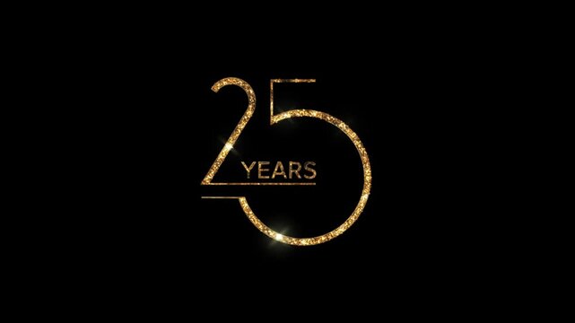 Beautiful golden banner congratulations 25 years, golden glow and stars, transparent background, twenty five years