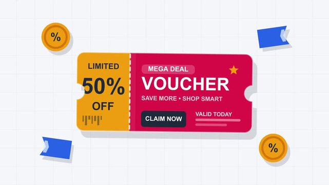E-commerce discount coupon banner graphic template for mega sale promotion and customer offers