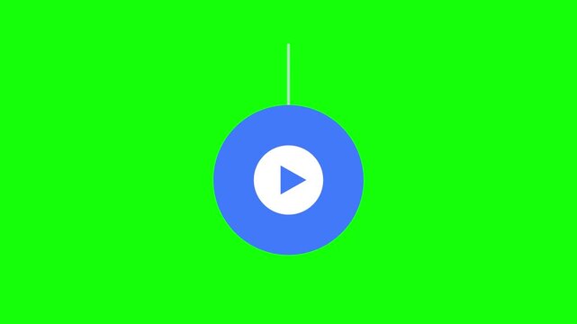 Play Circle Button swinging like a pendulum on a circular chip, Green Screen Loop Animation