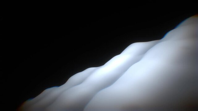 Minimalist white silk ribbon fabric crest rising smoothly against a dark void with soft volumetric light in a 3D motion background