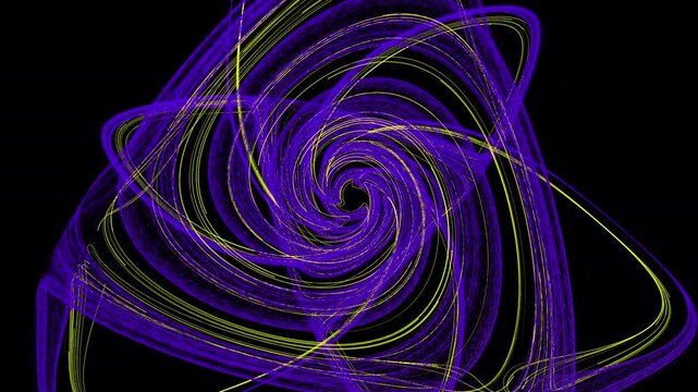 A digital visualization of Thomas's cyclically symmetric attractor, shown with intertwined luminous trajectories and spiral structures on a dark background.