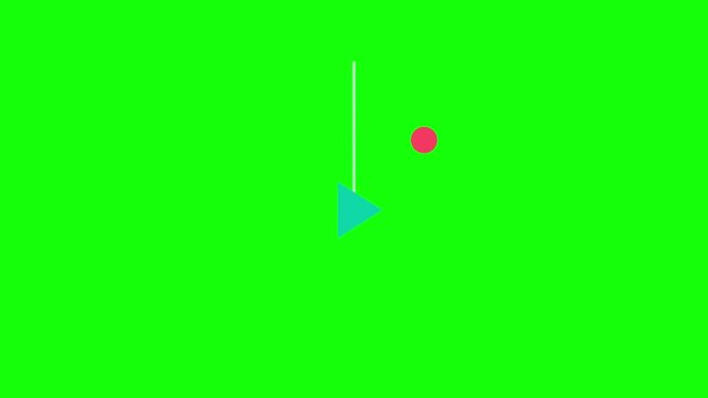 Play Triangle Icon dropping and rising like a yoyo plus an accent dot, Green Screen Loop Animation