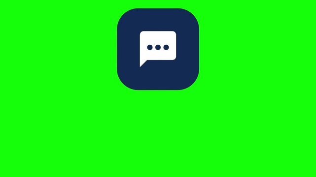 Chat Bubble with Dots bouncing back and forth on a rounded square chip, Green Screen Loop Animation