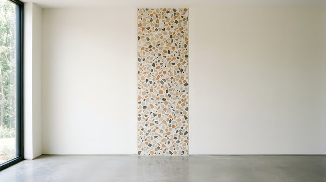 Modern tall narrow vertical decorative wall panel with a colorful abstract pattern on a white background