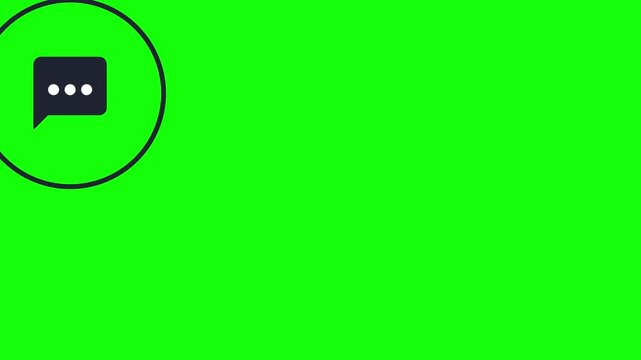 Chat Bubble with Dots hopping across the screen inside a ring frame, Green Screen Loop Animation