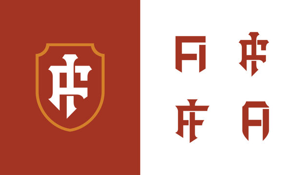 Vintage gothic monogram letters FI logo design set for branding on red and white background
