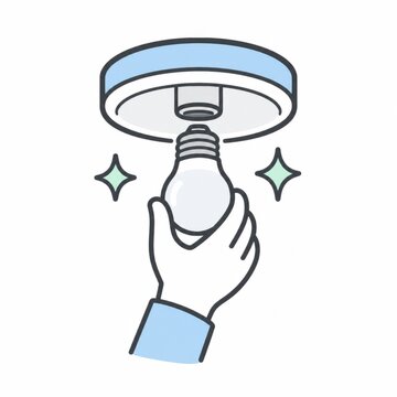 天井の丸いソケット器具に手で電球をねじ込んで交換するイラスト