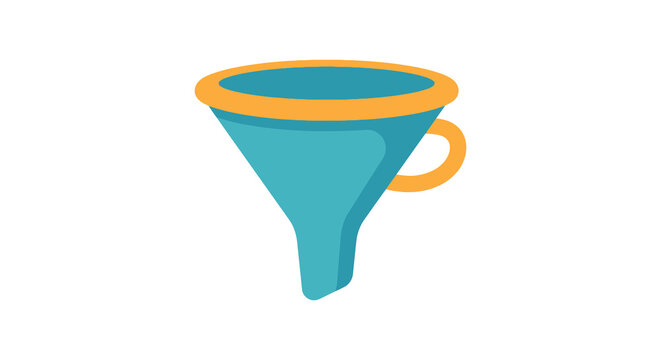 Blue funnel with orange rim rests against a white background a simple illustration