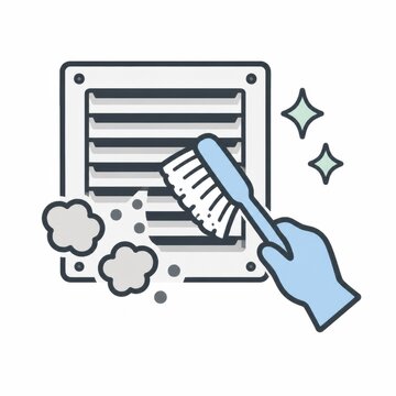 換気扇のフィルターやルーバーのホコリをブラシで清掃するイラスト