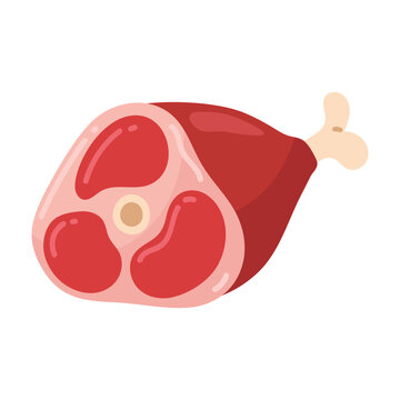 Vibrant flat design raw red meat leg piece featuring bone for culinary and butcher themes
