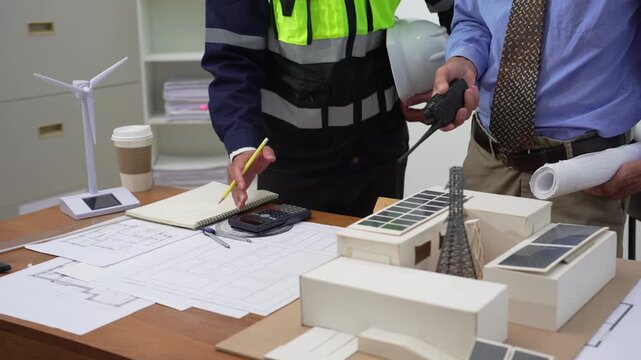 Architect construction engineer plan on hard project at work.