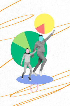 Trend template 3D photo collage of diagram piece match trade business goal trader success man father fist up stand daughter without face