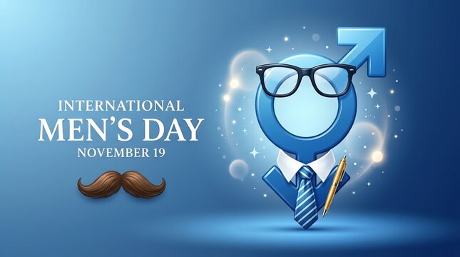 International Men's Day Celebration with Male Symbol Wearing Glasses and Tie