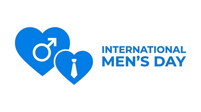 International Men's Day Graphic with Blue Hearts and Masculine Symbols