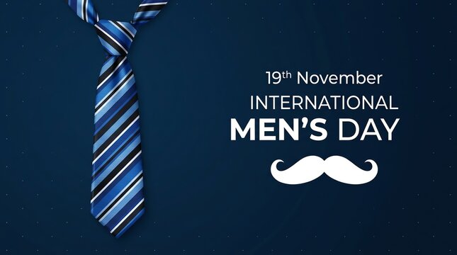 International Men's Day greeting card design with blue necktie and white mustache icon