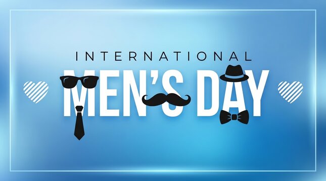 International Men's Day Greeting Card with Mustache Hat and Tie Icons