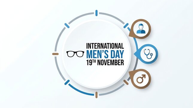 International Men's Day Celebration Graphic with Health and Gender Icons