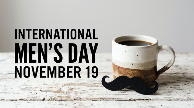 International Men's Day Greeting Card with Coffee Cup and Moustache Prop