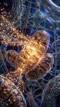 Mitochondrion receiving nad plus metabolic restoration coenzyme droplets, activating cristae respiration, replenishing cellular energy production, reversing senescence in living organic cytoplasm.
