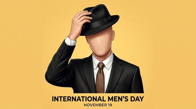 International Men's Day Concept with Faceless Man in Suit and Fedora Hat