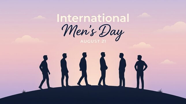 International Men's Day Celebration with Silhouettes of Men on Sunset Hill