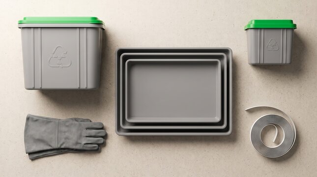 Overhead flat lay of a reusable medical waste container system