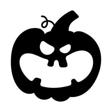 Scary Halloween jack o lantern pumpkin silhouette with angry carved face graphic illustration for spooky designs.