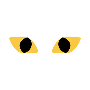 Minimalist yellow glowing cat eyes illustration on white background creating an intense, mysterious gaze